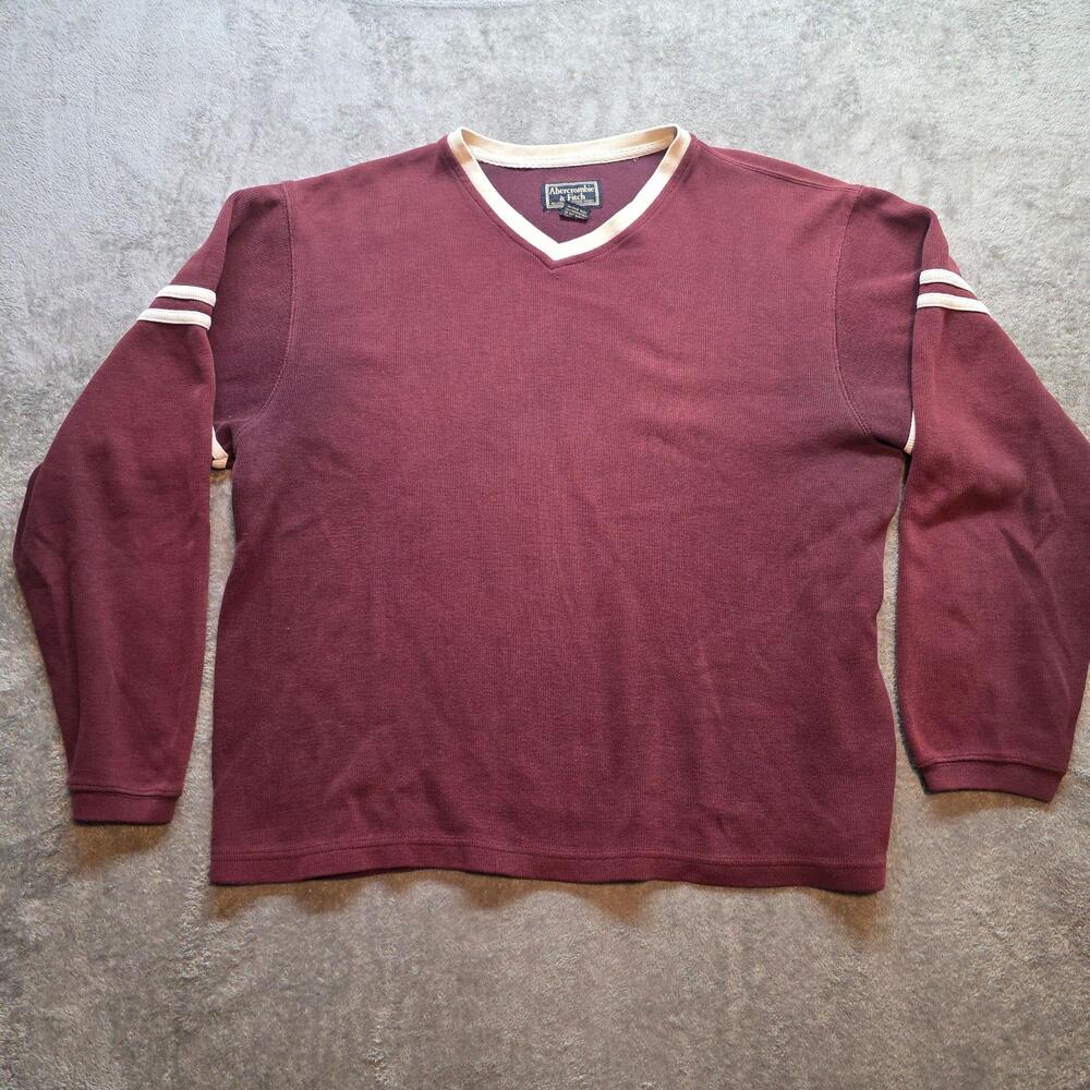 Vintage Abercrombie & Fitch Sweater Mens XL Red V-Neck Striped Sleeves Hong Kong